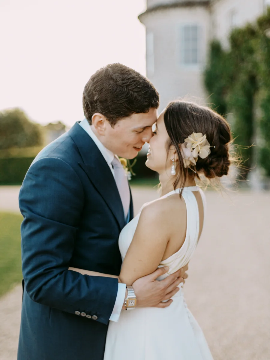 Close wedding portrait outside Goodwood House