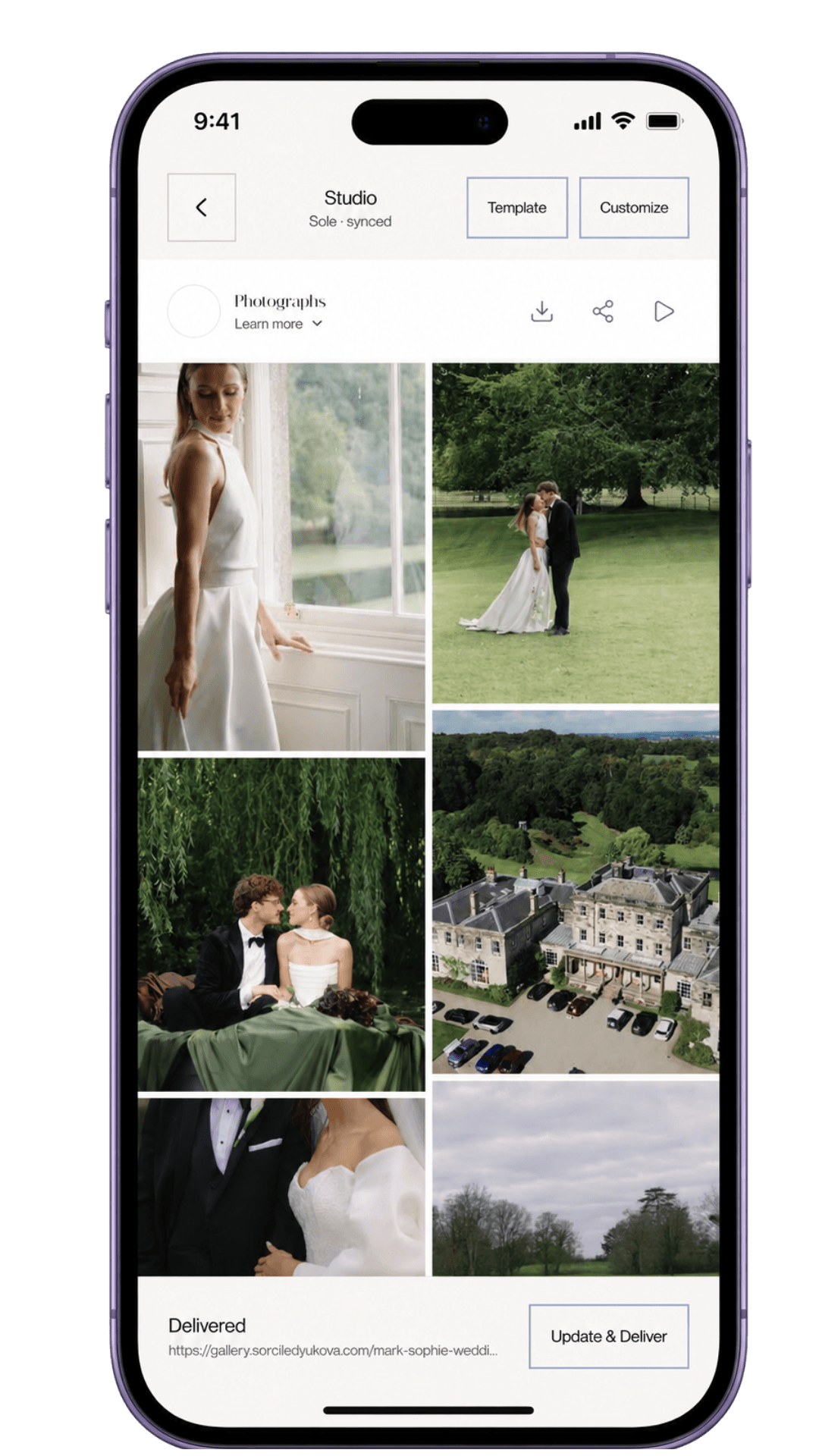 Relyve mobile gallery with client names