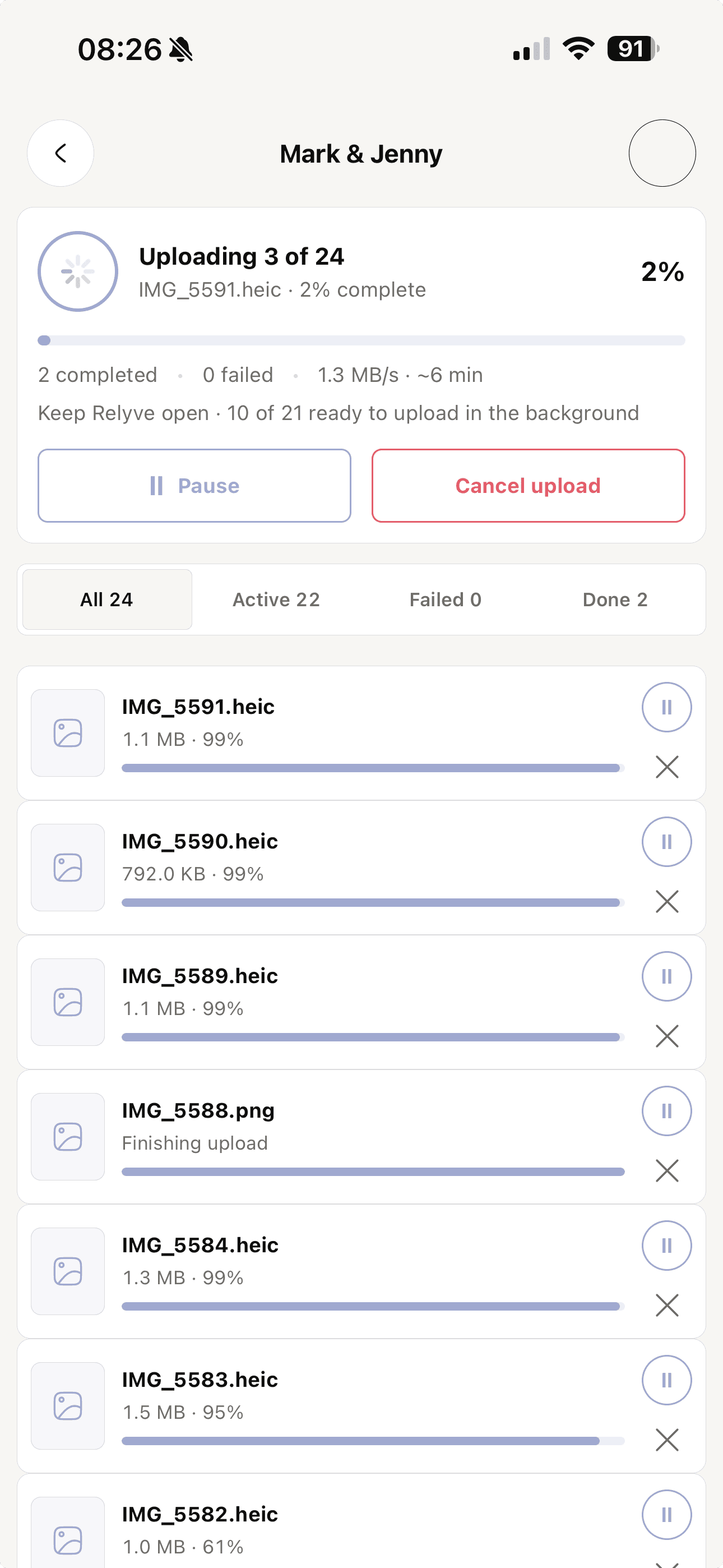 Relyve uploading a gallery on iPhone